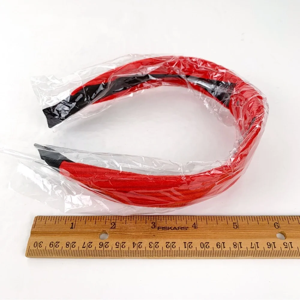 Red ribbed headband women's unbranded hair band red fabric with top knot detail